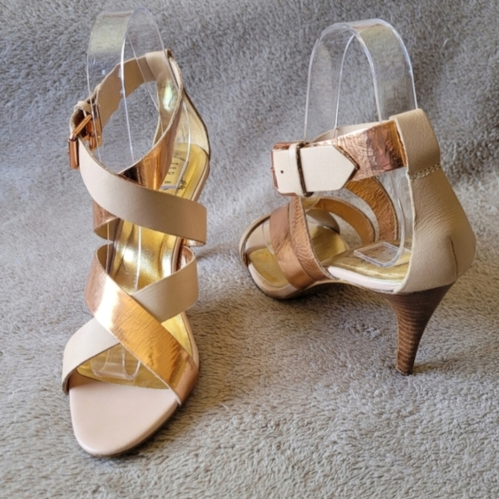 Ted Baker Adilina tan and rose gold strappy high heel sandals size EU 37